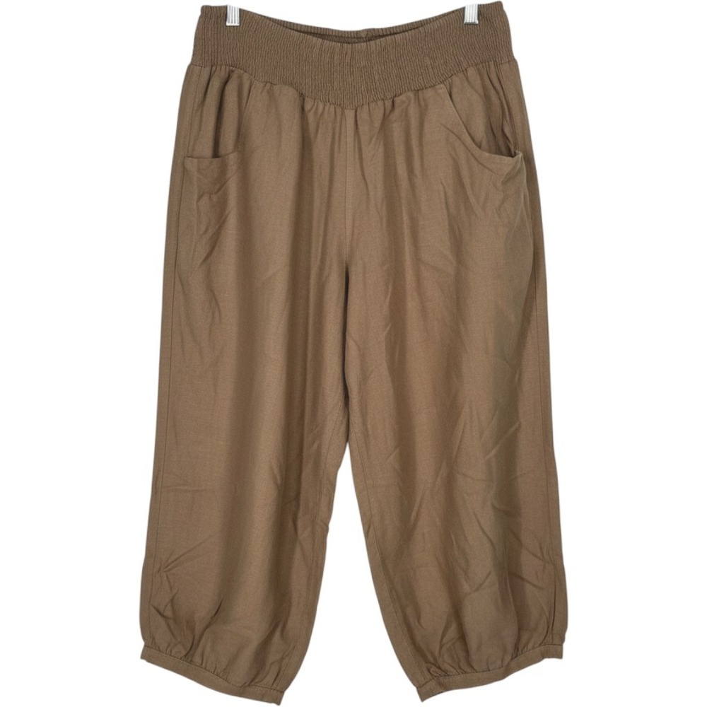 Nomad The Label 100% Linen Sadhu Wide Barrel Lantern Leg Pants M Brown Oversized